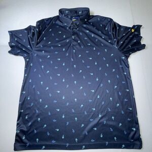 Jack Nicklaus Mens XL Blue Leaves Polo Shirt Collared Short Sleeve Lightweight